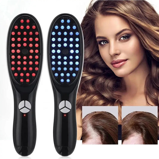 Ionic Hair Brush: Blue & Red Light Therapy with Vibration & Scalp Spray